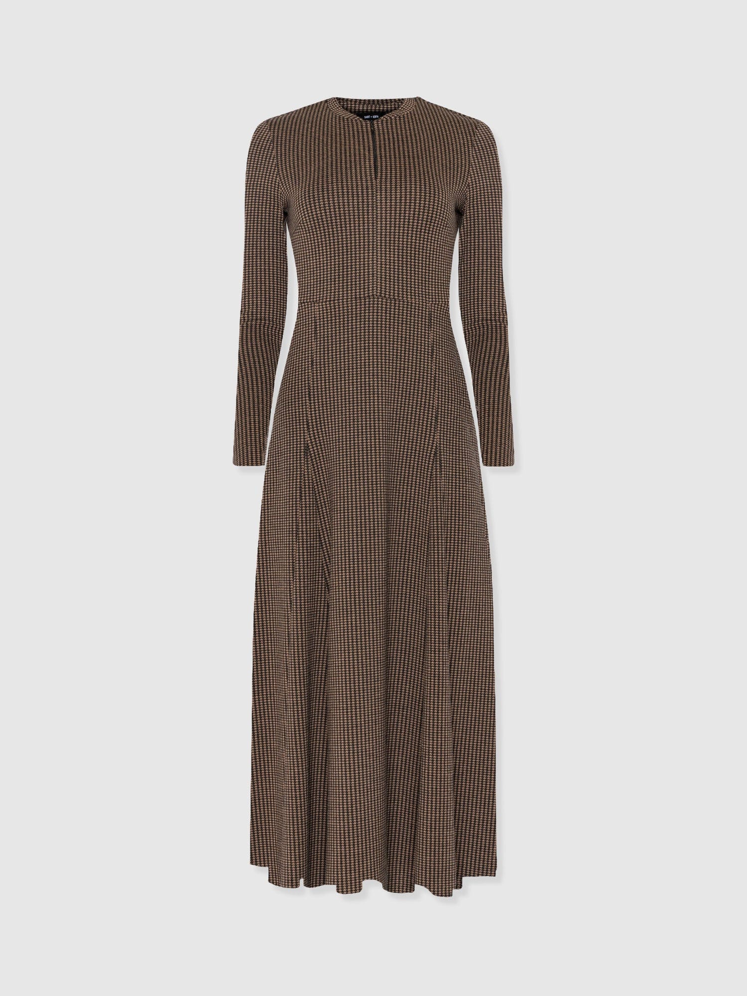 Macie Zip Up Dress - Brown Mini Houndstooth - Women's Dresses | Saint + Sofia® EU